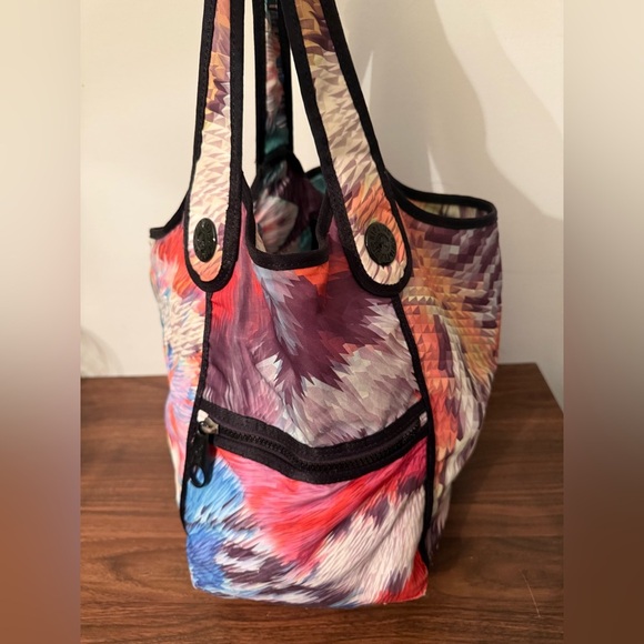 Kipling Large Multicolor Black Green Orange Blue Top Handle Shoulder Tote Bag - Picture 5 of 14